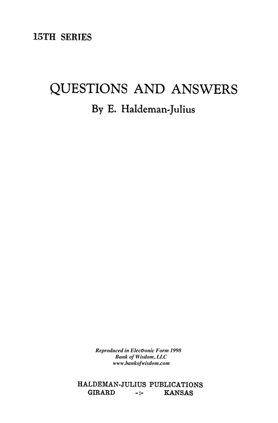 (image for) Questions And Answers, Vol. 15. - Click Image to Close